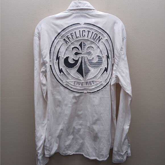 Affliction Button Up Black Label Premium Limited Edition Shirt White Size Large - Picture 1 of 7